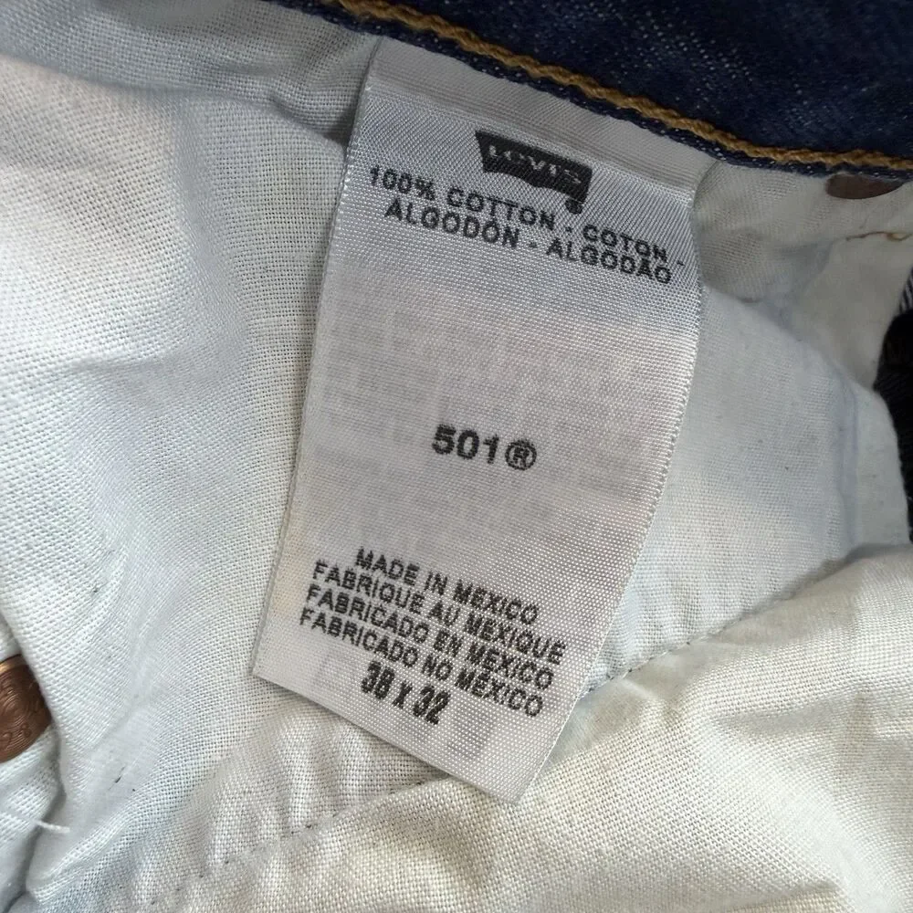 Levi’s 501 Straight Leg Cotton Rigid Denim Blue Jeans Button Fly Men’s 38x32